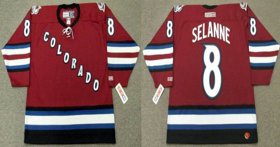 2019 Men Colorado Avalanche 8 Selanne red style #2 CCM NHL jerseys